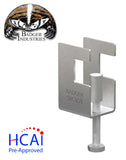 SBC158-C Steel Beam Clamp Metal clamping device with Badger Industries logo and HCAI pre-approved label on a white background