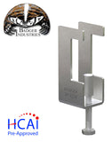 SBC158L-C Model Steel Beam Clamp Metal clamping device with Badger Industries logo and HCAI pre-approved label on a white background